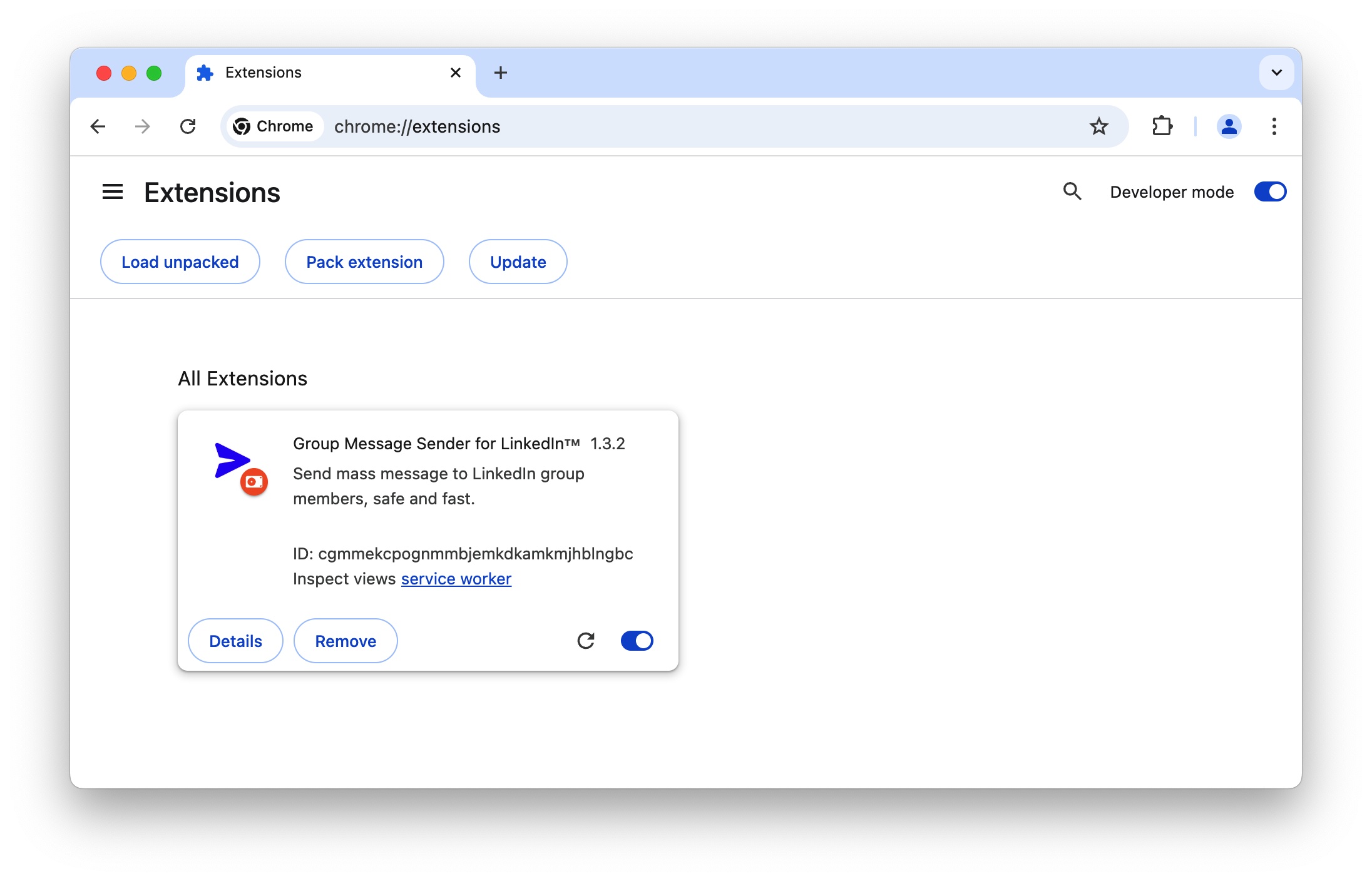 LinkedIn Group Sender chrome extension install done
