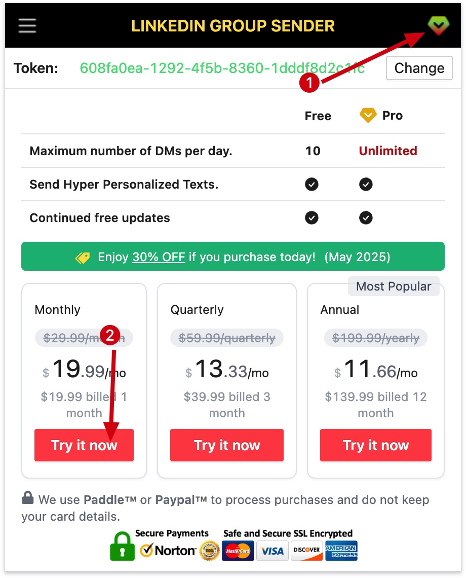 LinkedIn Group Sender chrome extension subscribe pro